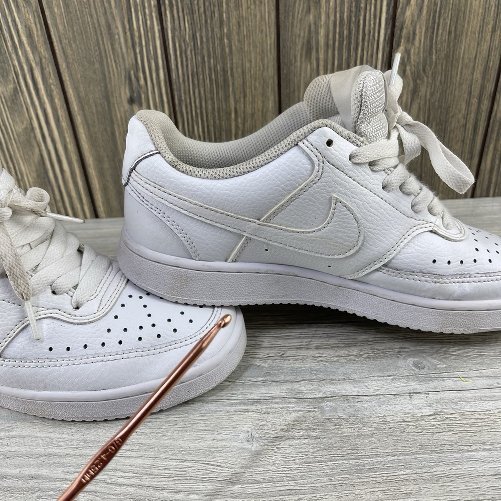Nike Court Vision Low Triple White Leather Sneakers Women's Size: 7 - Picture 14 of 16